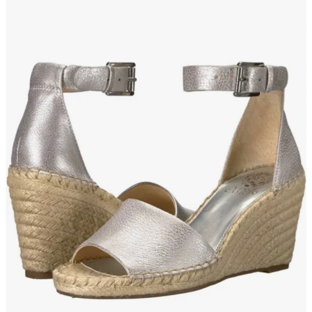 Silver Espadrille wedge sandals